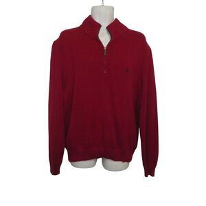 Polo Ralph Lauren Red Quarter Zip Cotton Sweater Size XL Pullover Mens